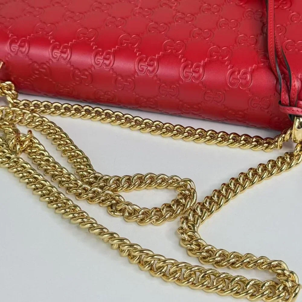 Gucci GG Logo Printed Red Leather Small Padlock Shoulder Bag with Gold Hardware - Picture 8 of 11